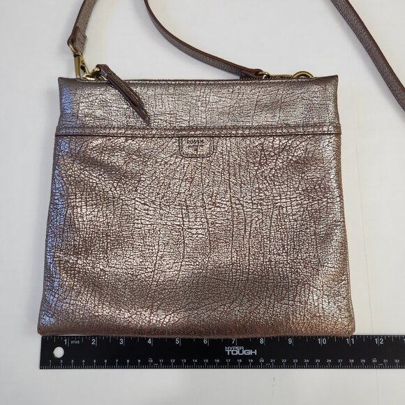 Fossil Metallic Bronze Brown Leather Crossbody Bag Adjustable‎ Strap NWOT - Picture 10 of 13